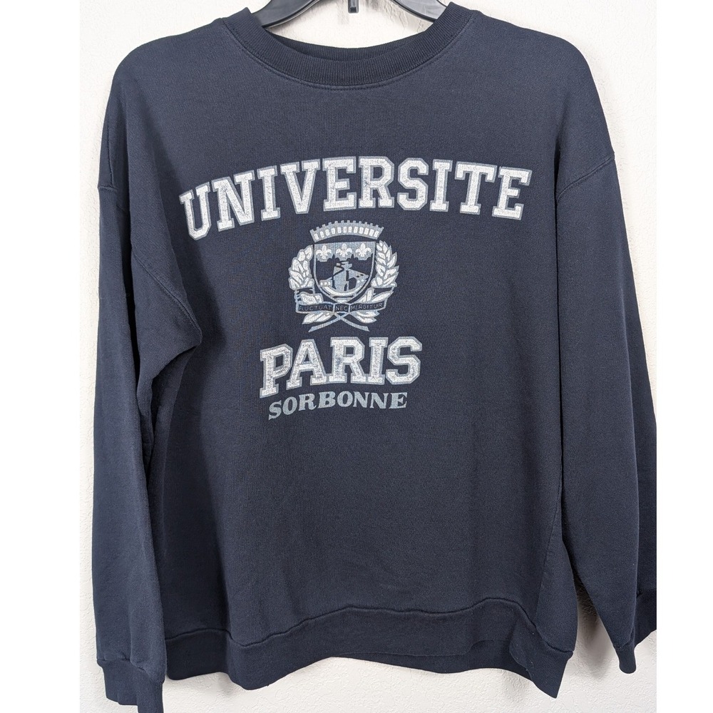 Vintage Universite Paris Sorbonne Navy Blue Crewneck Sweatshirt‎ Women's Large